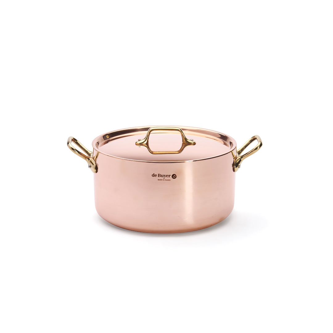 INOCUIVRE SERVICE Copper Stew Pan with Lid and Brass Handles