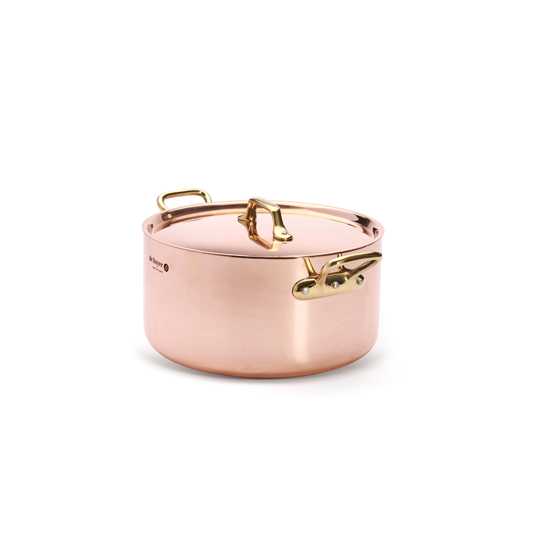 INOCUIVRE SERVICE Copper Stew Pan with Lid and Brass Handles