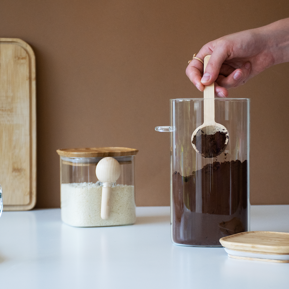 Glass Storage Canister with Bamboo Lid & Measuring Spoon