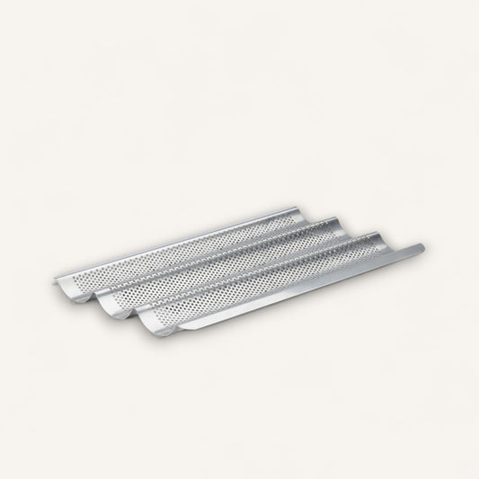 Perforated Stainless Steel Baguette Pan for 3 Baguettes