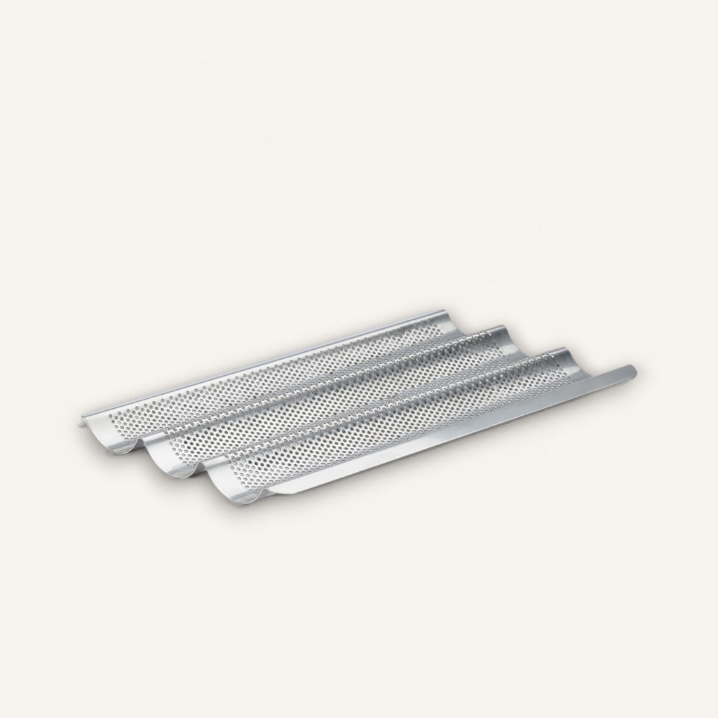 Perforated Stainless Steel Baguette Pan for 3 Baguettes