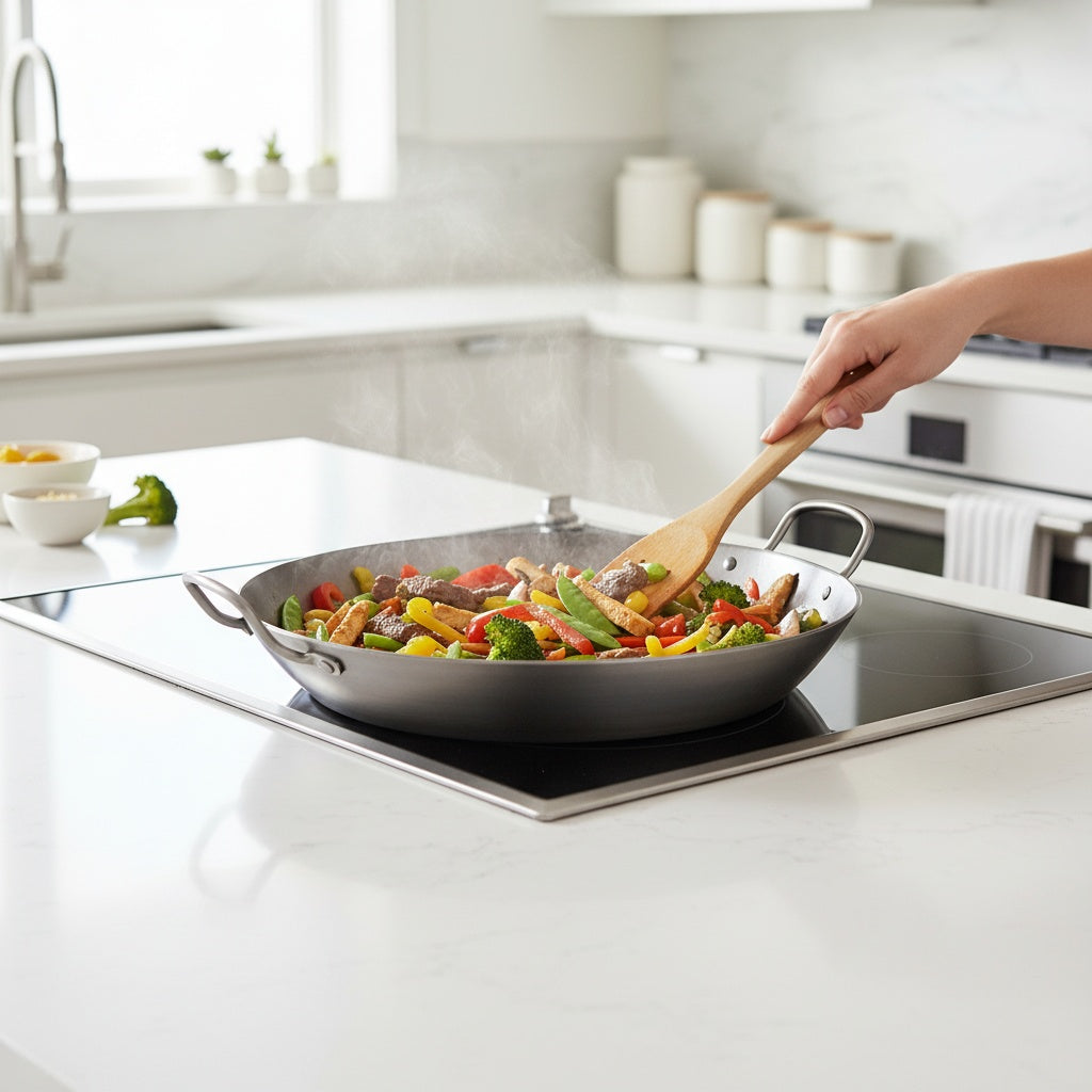 CARBONE PLUS Carbon Steel Rounded Fry Pan - Double Handles