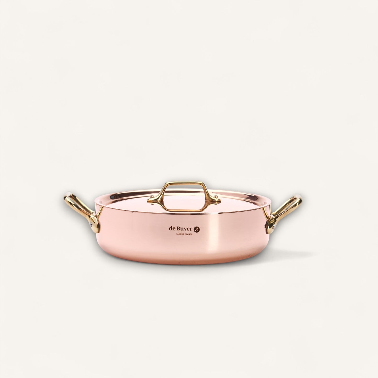 INOCUIVRE SERVICE Copper Round Sauté Pan with Lid and Brass Handles
