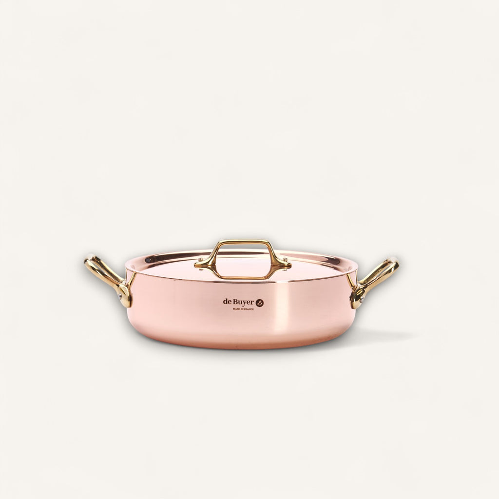 INOCUIVRE SERVICE Copper Round Sauté Pan with Lid and Brass Handles