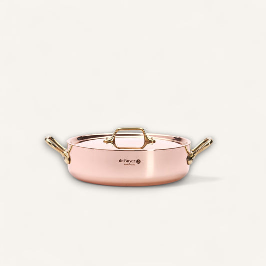 INOCUIVRE SERVICE Copper Round Sauté Pan with Lid and Brass Handles