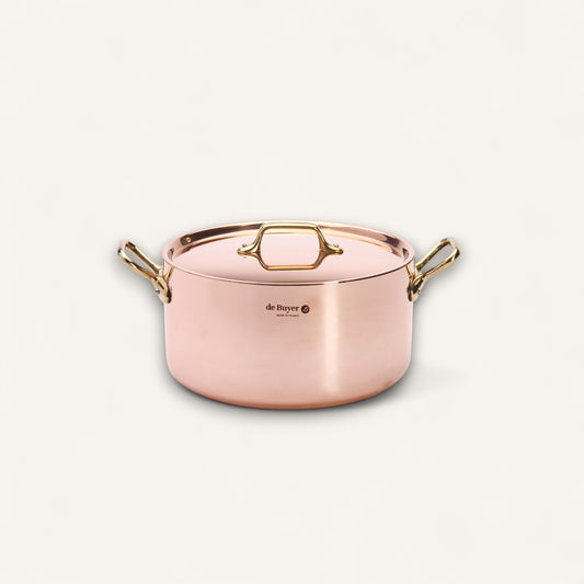 INOCUIVRE SERVICE Copper Stew Pan with Lid and Brass Handles
