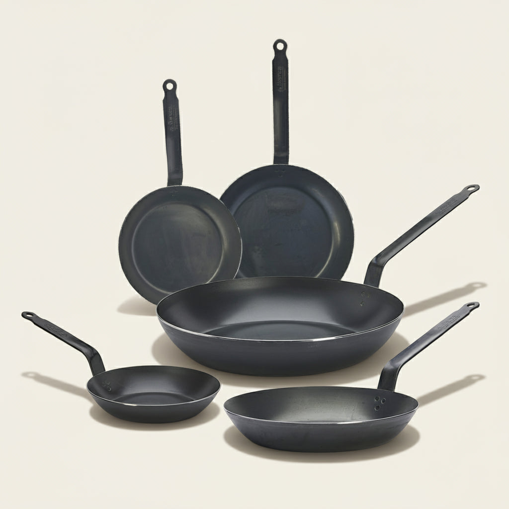 Blue Carbon Steel Complete Fry Pan Set