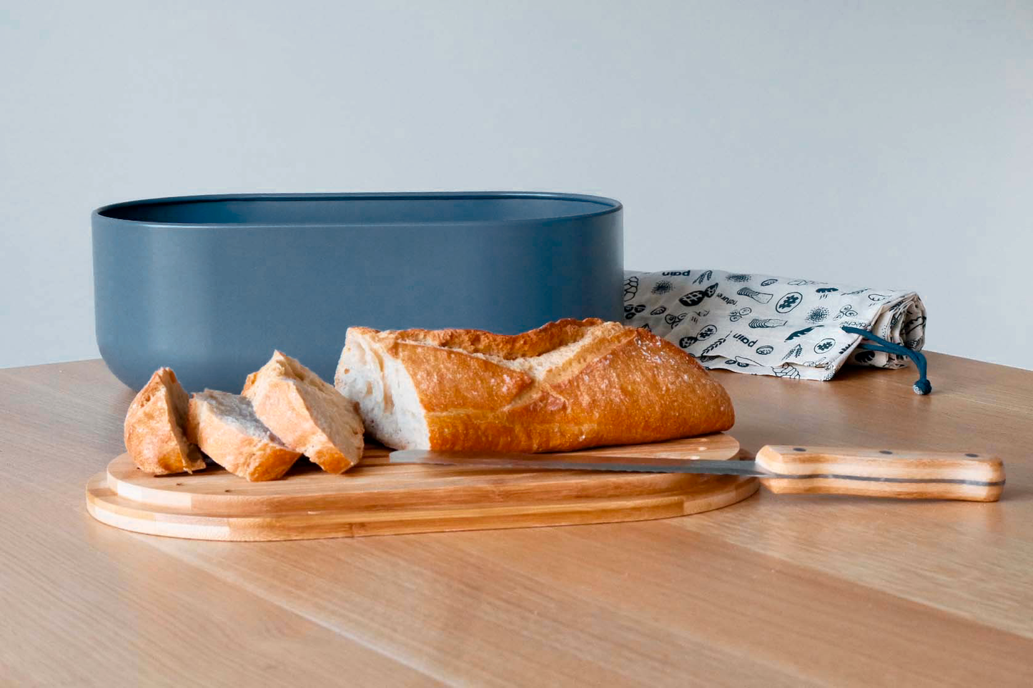 4-in-1 Bread Box with Cutting Board, Knife, and Cotton Bag