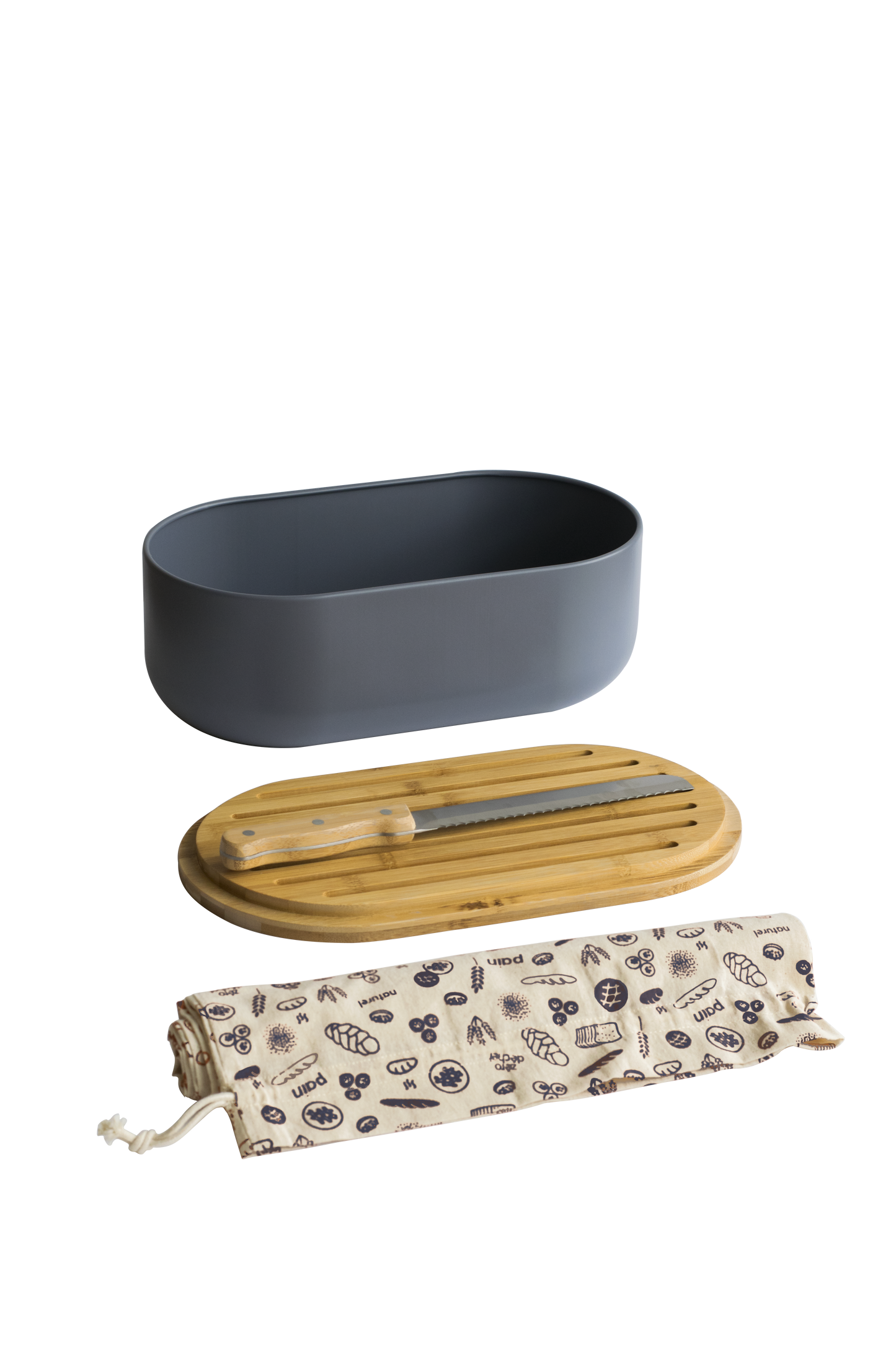 4-in-1 Bread Box with Cutting Board, Knife, and Cotton Bag
