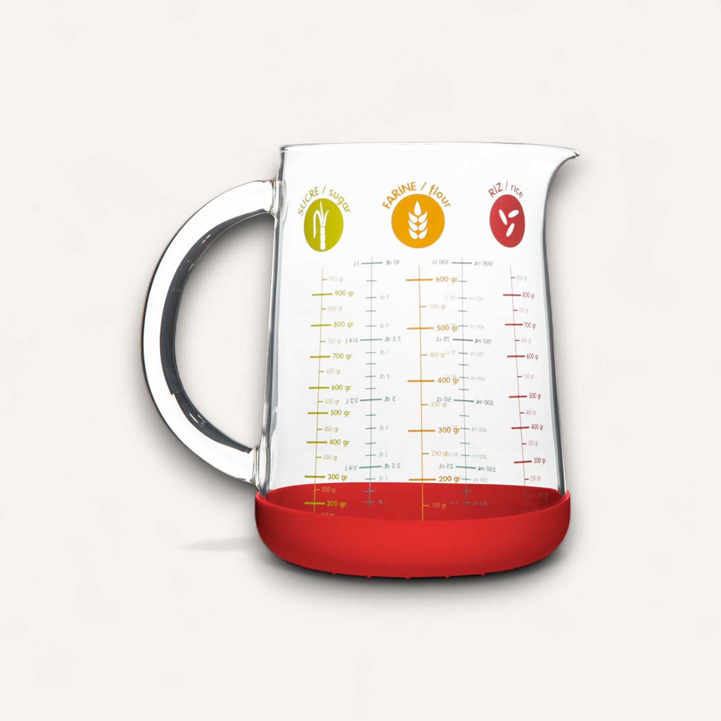 Glass Measuring Pitcher with Removable Silicone Base