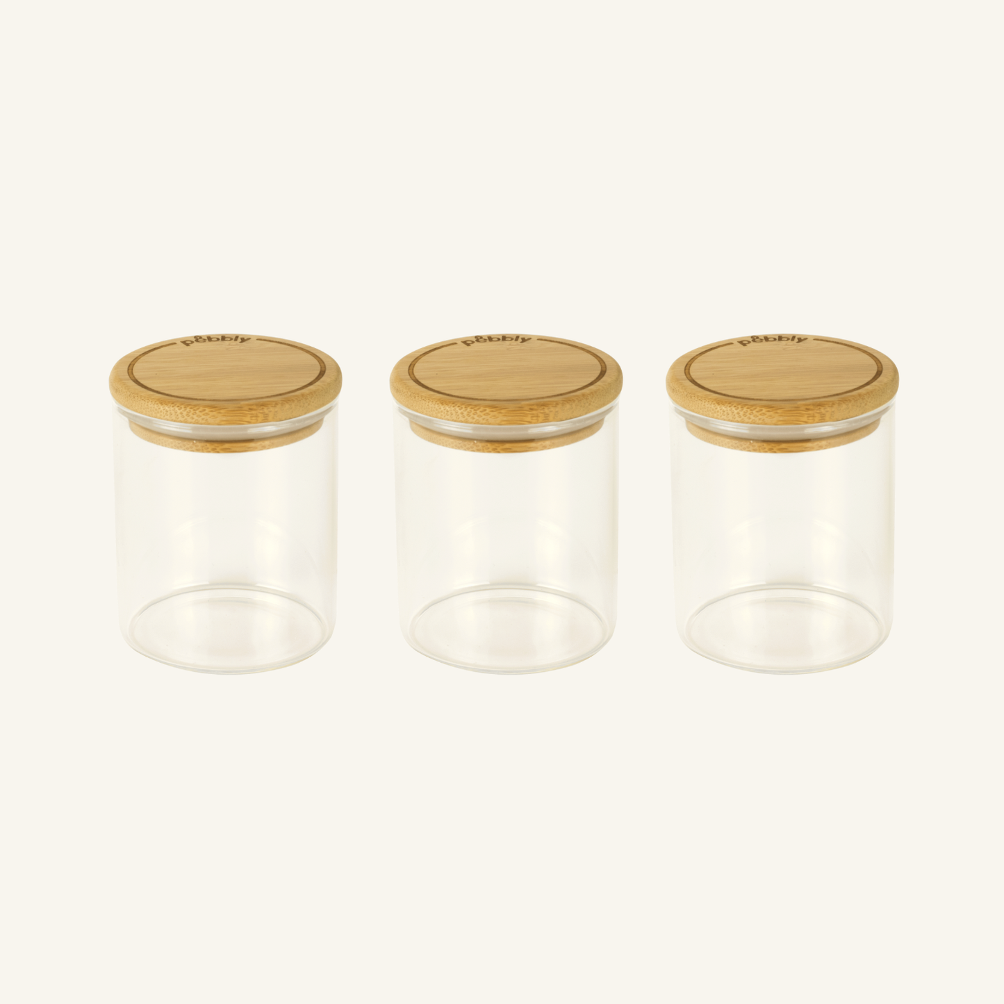 Round Glass Spice Cannisters with Bamboo Lids 3-Pack