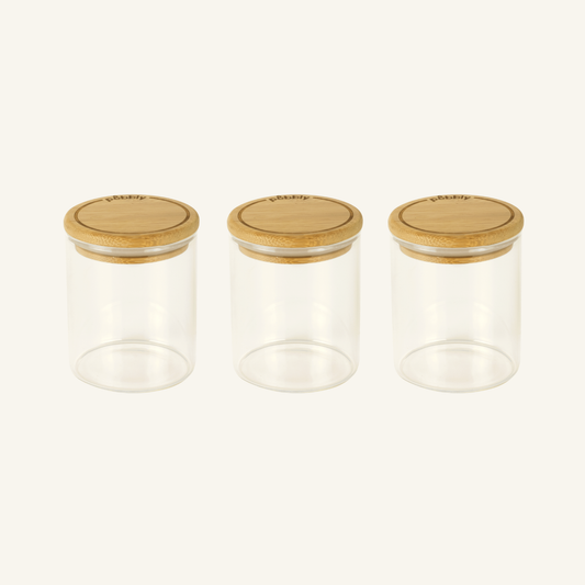 Round Glass Spice Cannisters with Bamboo Lids 3-Pack