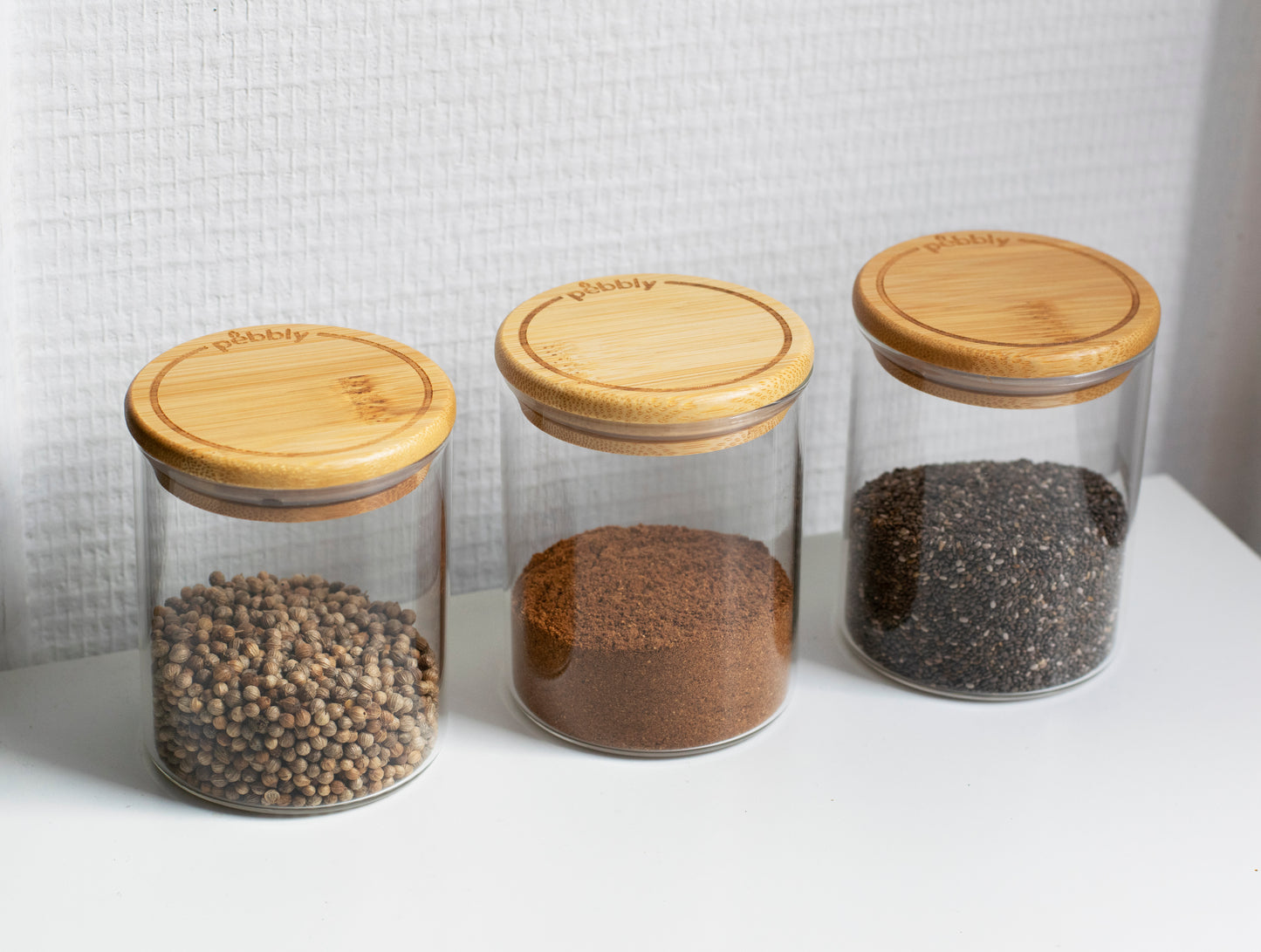 Round Glass Spice Cannisters with Bamboo Lids 3-Pack