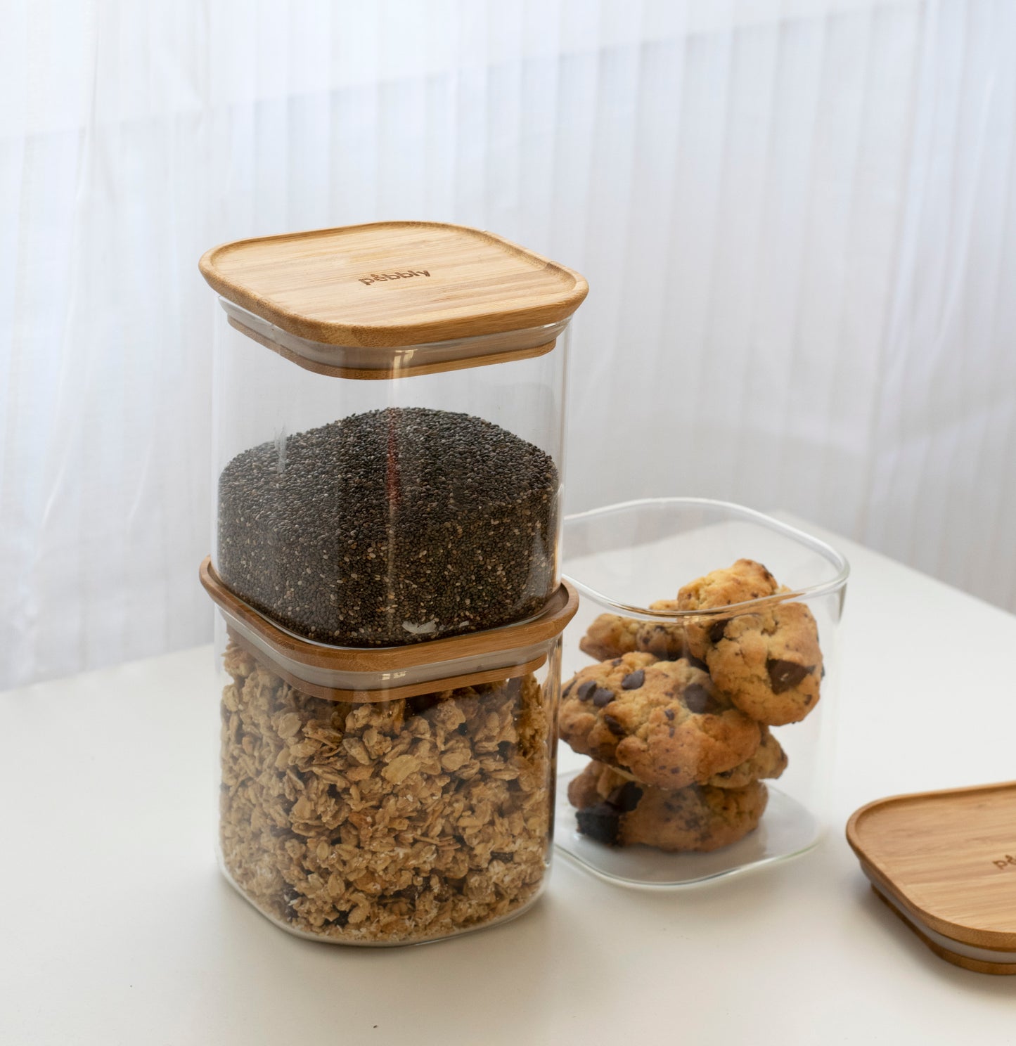 Square Glass Canisters with Bamboo Lids 3-Pack