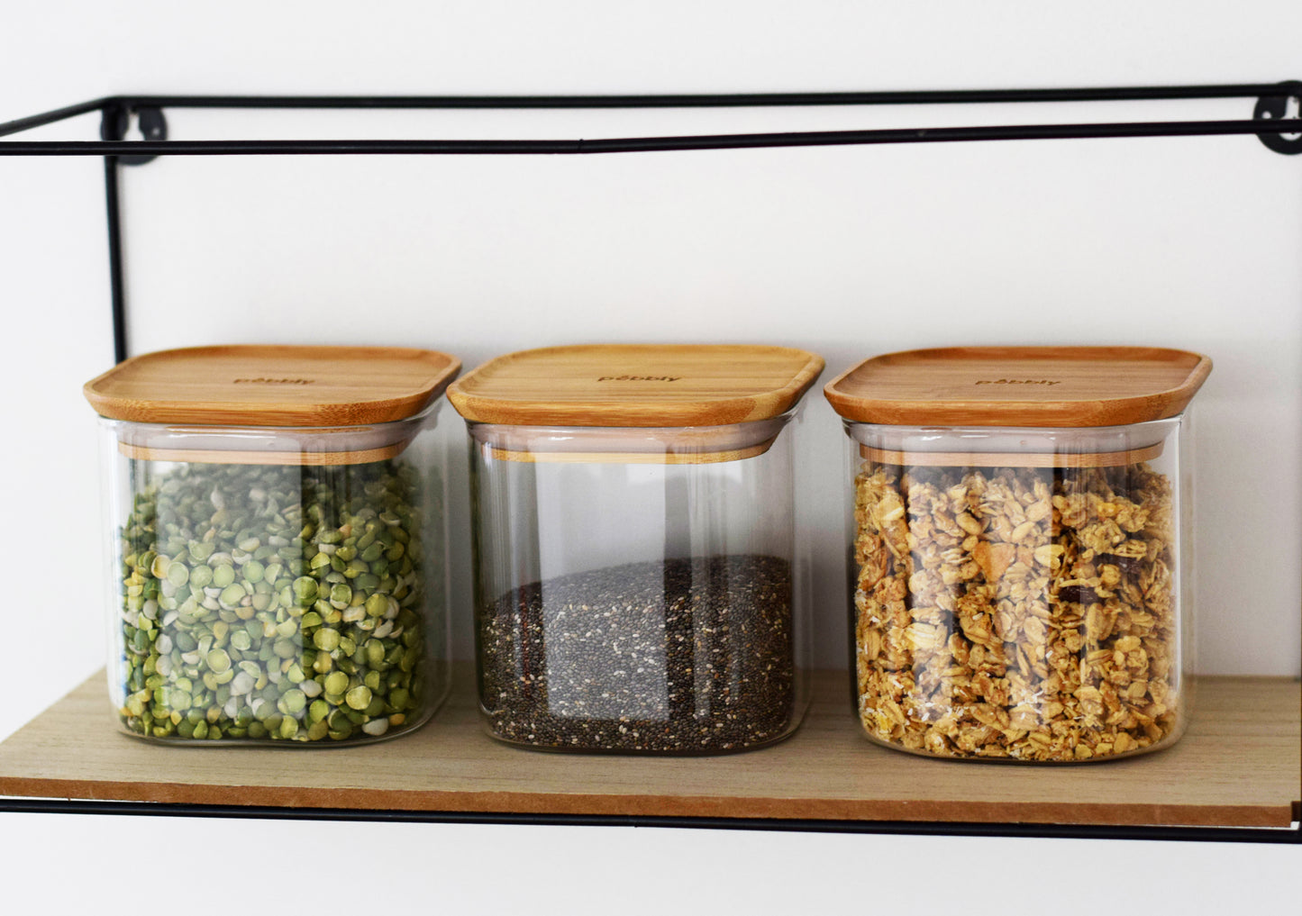 Square Glass Canisters with Bamboo Lids 3-Pack