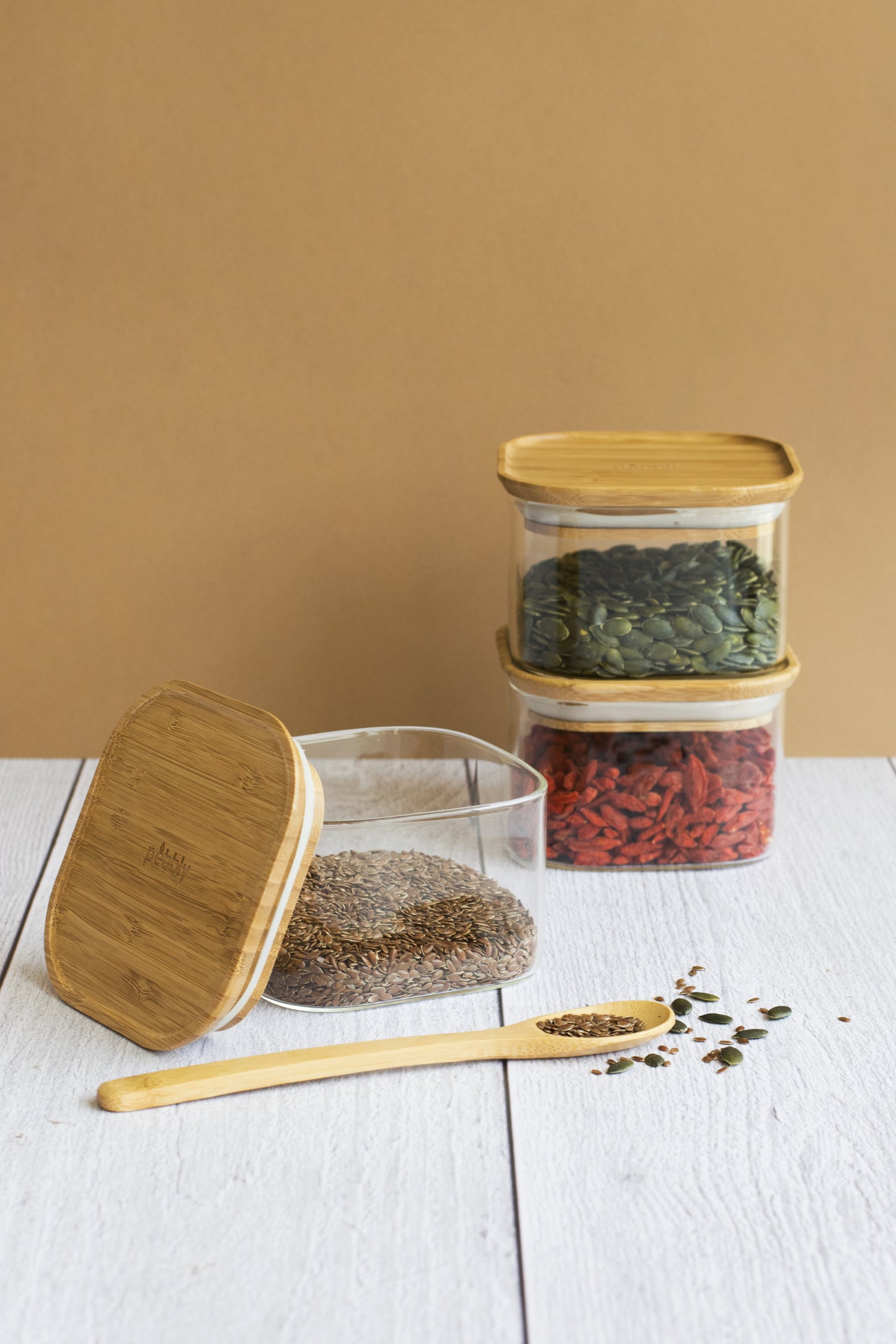 Square Glass Canisters with Bamboo Lids 3-Pack