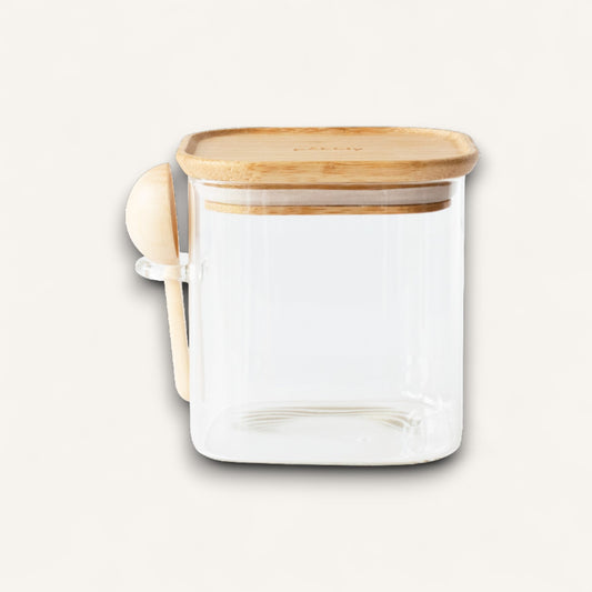 Glass Storage Canister with Bamboo Lid & Measuring Spoon