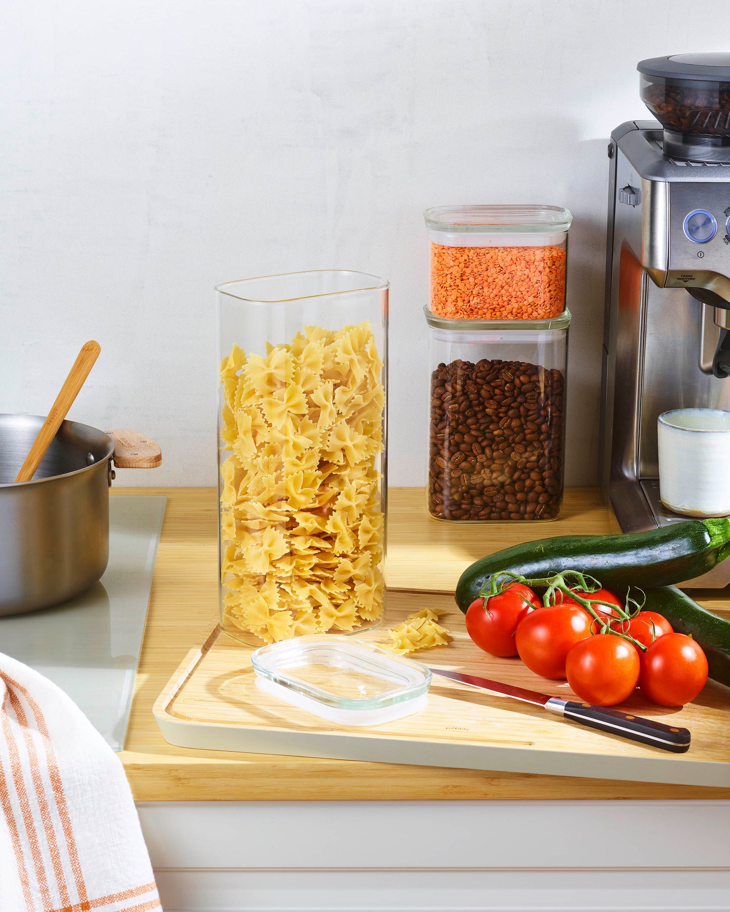 Stackable Glass Container with Glass Lid - Set of 3