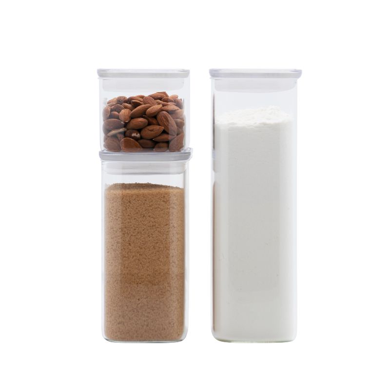Stackable Glass Container with Glass Lid - Set of 3